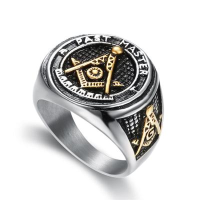 China New Stainless Steel Vintage Newest Fashion Religious Jewelry Style Masonic Championship Ring For Men Blue Plating Freemasonry for sale