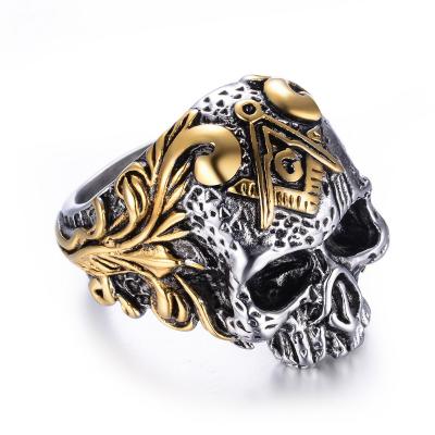 China Religious Skull Ring For Men Stainless Eye and Freemason Masonic Steel Omniscient Jewelry for sale