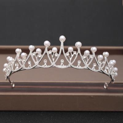 China Tiara Korean Wedding Silver Bridal Pearl Rhinestone Headband Crown Tiara Hair Jewelry Accessory for sale