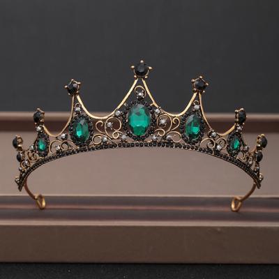 China Tiara Retro Baroque Alloy Green Diamond Crown Happy Birthday Party Wedding Crystal Tiara Bridal Crown for sale