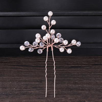 China Tiara Rose Gold Women Hair Jewelry for Bride Wedding Handmade Tiara Hair Pins And Clips Flower Rhinestone Pearl Hair Accessories for sale