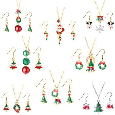 China Santa Claus Necklace Set Newest Colorful Christmas Tree Dangle Earrings Necklace Set Christmas Oil Dripping Bells Snowman Santa Claus Necklace Earrings Set for sale