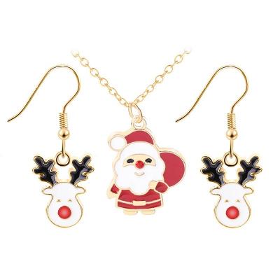 China CLASSIC Christmas Jewelry Set For Women Fashion Gold Plated Enamel Christmas Tree Santa Claus Deer Head Necklace for sale