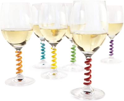 China Durable Set of 6 Silicone Wine Glass Multicolor Coil Shaped Marker Charms for sale