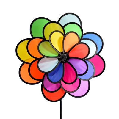 China CLASSIC TRIPLE WHEEL FLOWER WIND SPINNER WITH STAKE Color Changing Wind Spinner for sale