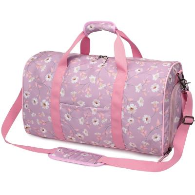 China Durable Customize Logo Floral Red Pink Girls Fitness Sports Bags Waterproof Shoe Gym Travel Womens Duffel Bag Custom for sale