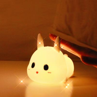 China Cute Eco-friendly Rabbit Night Light Led Touch Lamp For Kids Baby Bedroom Bedside Silicone Night Light for sale