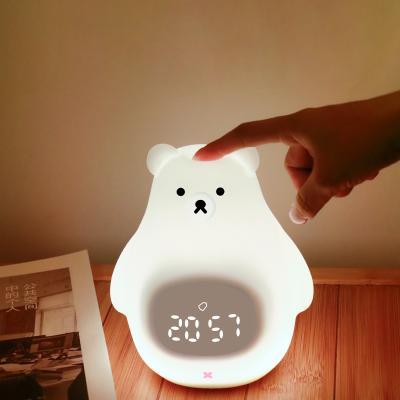 China Eco-friendly Bear Night Light Led Cute Digital Children Alarm Clock Lamp Multiple Color Touch Led Night Light for sale