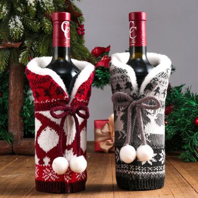 China Christamas Home Decoration Knitted Wine Set Christmas Decoration Wine Bottle Set for sale