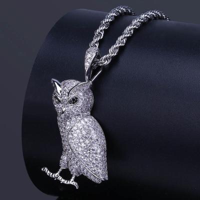 China Factory Direct Hiphop Chain Necklaces Golden Inlaid Zircon Owl Hip Hop Pendant Necklace pendant for sale