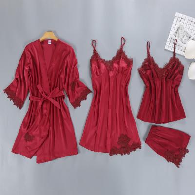 Κίνα YJC4020 Wholesale women nightwear four pieces robe sets of silk satin pajamas προς πώληση