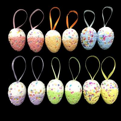 China Polysaurus Easter Decorations with 3*4 String Pendant cm12pcs Multicolor Optional, Two Color Foam Particle Glitter Egg Bird Eggs for sale