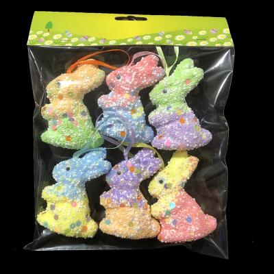 China Polystyrene Easter Decorations 6PCS Foam Particle Glitter Cartoon Expanding Belt Rope Colorful Rabbit for sale