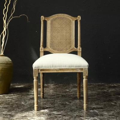 China Event french antique style rattan back chair upholstered linen fabric with wooden carved chairs for sale