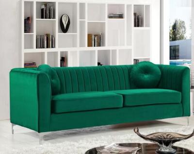 China Modern green good quality home sofa upholstered velvet living room long back sofa stainless steel sofa for sale