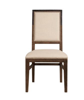 China Wholesale square back with nails event dining chair linen fabric chair with wooden frame upholstered rental dining chair for sale