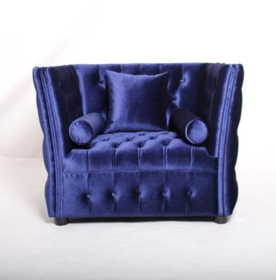 China Event button tufted long back wooden sofa living room upholstery sofa navy blue velvet single sofa for sale