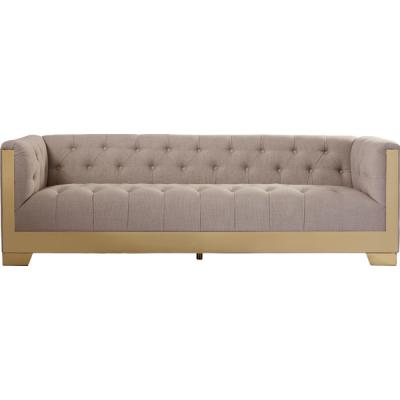 China Modern tufted button stainless steel leg linen fabric sofa with 3 seats living room with armrest sofa,long bakc soa for sale