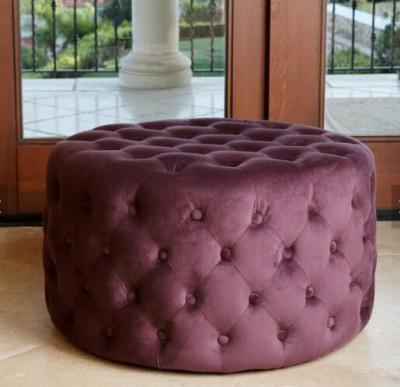 China Elegant  round vintage wooden tufted foot rest ottoman stool event wedding ottoman velvet fabric ottoman for sale