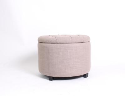 China Linen fabric wooden folding ottoman round upholstered storage ottoman room footstool and ottomans for sale