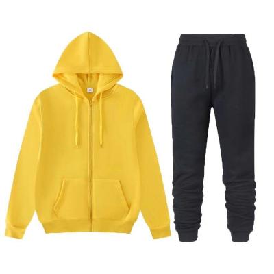 China China anti-shrink hoody manufacturer blanked yellow zipper up hoodie jacket men's workout plain running tracksuits for sale