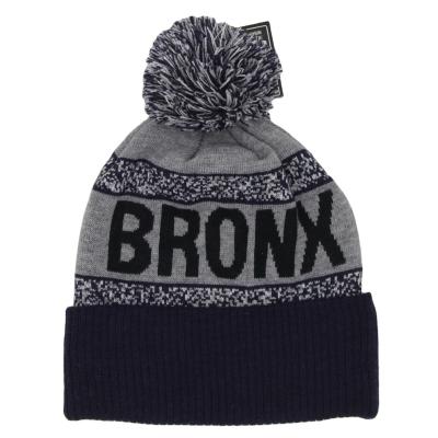 China JOINT Custom Cheap Custom Hat Jacquard Cuff Winter Promotional Acrylic Knitted Black Embroidered Beanie With Pom Pom for sale