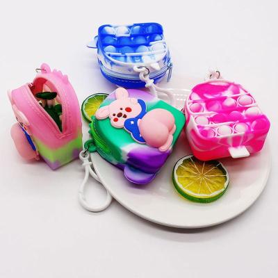 China The Other New 2021 Kids Mini Bubble Sensory Silicone Wallet Poppings Case Wiggle Key Chain Toy Its Bag Coin Purse for sale