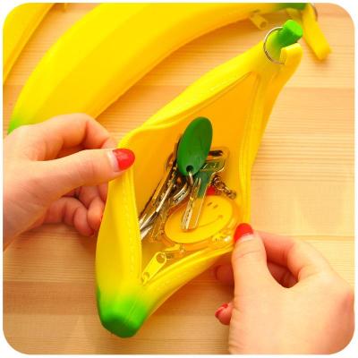 China Other Portable Bag With Zipper Cartoon Banana Silicone Coin Cute Pen Bag Main Wallets for sale