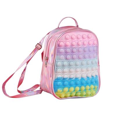 China Polyester Jumping Wiggle Backpack For Kids Boys Girls Adjustable Shoulder Strap Rainbow School Bag All Over Printing for sale