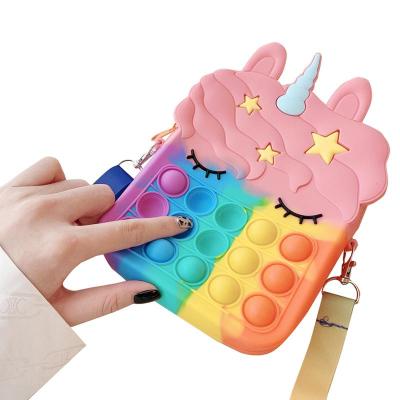 China Other Girls Cartoon Unicorn Eyebrow Eyelash Horse Shoulder Bags Soft Silicone Fashion Portable Purses Handbags for sale