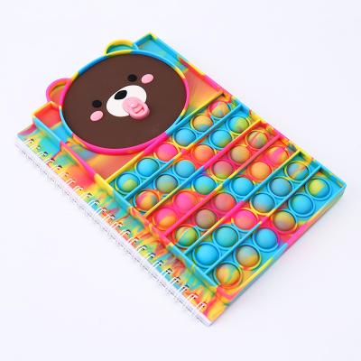 China Attached notebook Amazon hot selling silicone pops cover notebook animal fidgety person toys push bubbles loose spiral notebook A5 for sale