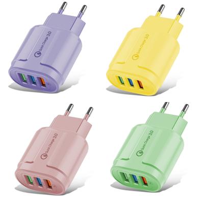 China 2021 HOT SALE QC3.0 Macaron Color USB 3 USB Charger Charging Head 5V2A European and American Left Color Charger 3 Adapter for sale