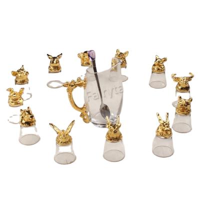 China Spirits Culture Lover Chinese Zodiac Fan Gift Set 12 Animal Shaped Crystal Wine Cup Glasses Stemless Set for sale