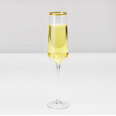 China Champagne Champagne Bar Goblets Hand Painted Bulk Glass Crystal Clear Flute Champagne Glass Gold Rim Gold Rim for sale