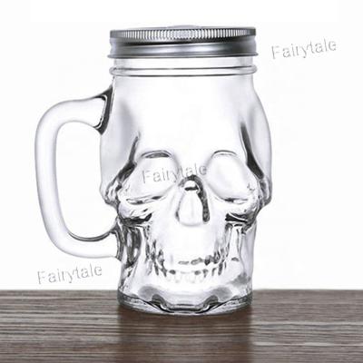 China 400ml Ghost Viable Head Shaped Glass Mason Jars With Handle for sale