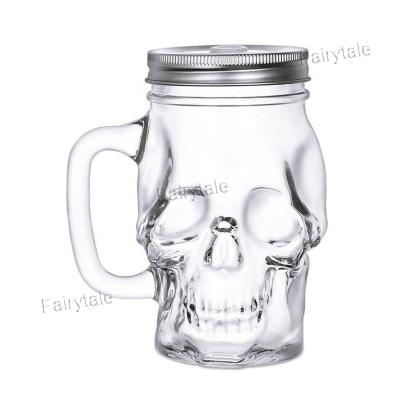 China Fashionable Ghost Head Shaped Glass Mason Jar Mug with Tin and Handle for sale