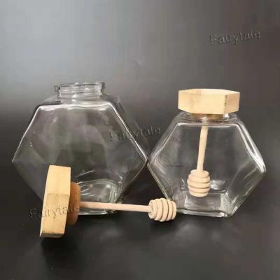 China Eco-Friendly Sustainable Feature Hexagon Glass Jar For Honey With Cork Lids for sale