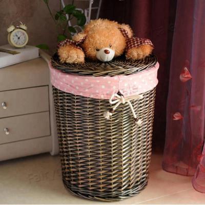 China Wicker Basket with Furry Bear Lid Doll Style Willow Basket Cheap Large Wicker Pastoral Basket with Lids for sale