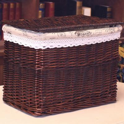 China Viable Rectangular Handmade Willow Wire Mesh Wicker Woven Wardrobe Stack Basket for sale