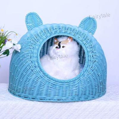 China Hand Knitting Sustainable Dog Sleeping Nest PP Luxury Cat Bed Rattan Manual for sale