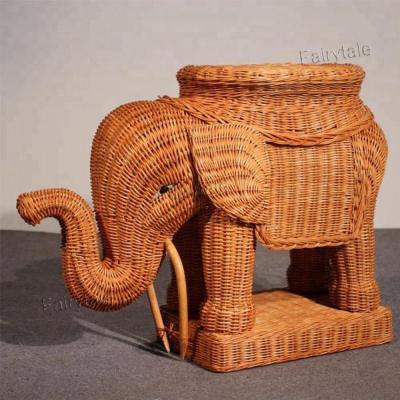 China Hand - Woven Rattan Elephant Photography Stand Large Animal Shaped Flowerpot Home Decor for sale