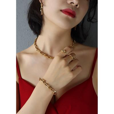 China TRENDY Trendy 18k Gold Plated U Shaped Horseshoe Necklace Chain Earring Stainless Steel Jewelry Sets For Women for sale