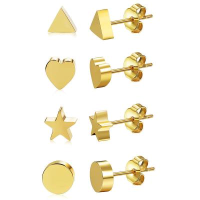 China Wholesale Trendy Fashion Stainless Steel Stud Earring Gold Plated Round Geometric Earrings for sale