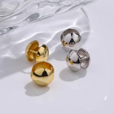 China Retro High Fashion TRENDY Polished Mini Gold Plated Glossy Spherical 925 Sterling Silver Earrings Jewelry for sale