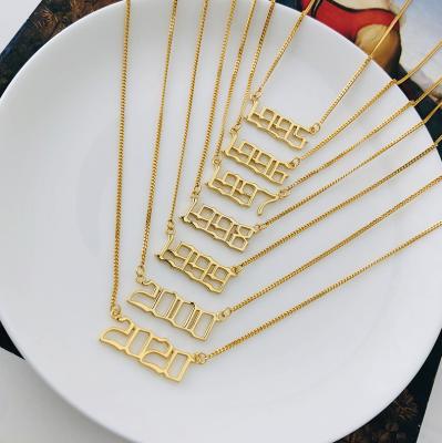 China TRENDY Vintage Hollow Digital Pendant Necklace Simple 925 Sterling Silver Birthday Year Necklace Women for sale