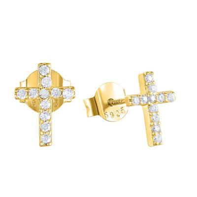 China 925 Sterling Silver Inlaid Cubic Zirconia FASHIONABLE Luxury Gold Cross Stud Earrings for sale