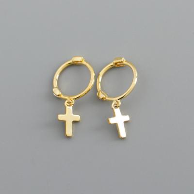 China FASHION New Arrival Trendy Gold Plated Earrings 925 Sterling Silver Circle Cross Earrings For Women for sale