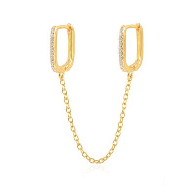 China Women's U Shaped Sterling Silver Hoop Earring Diamond Chain Tassel Earrings For Fashionable 925 Gold Thin Layer for sale