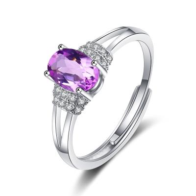 China Elegant Silver Plated Adjustable Wedding Ring For Women of New FASHIONABLE Design S925 Sterling Silver Inlaid Purple Crystal for sale