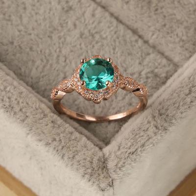 China Amazon Engagement 925 Sterling Silver Ring Women Gemstone Round Classic Hot Selling Zircon Emerald Rings Jewelry for sale